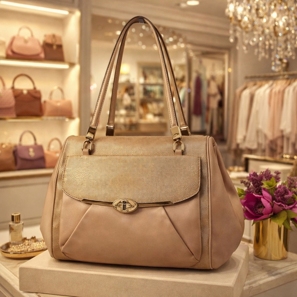 Coach Madison Madeline shoulder hand bag Tan Sparkly glitter Double Handle purse